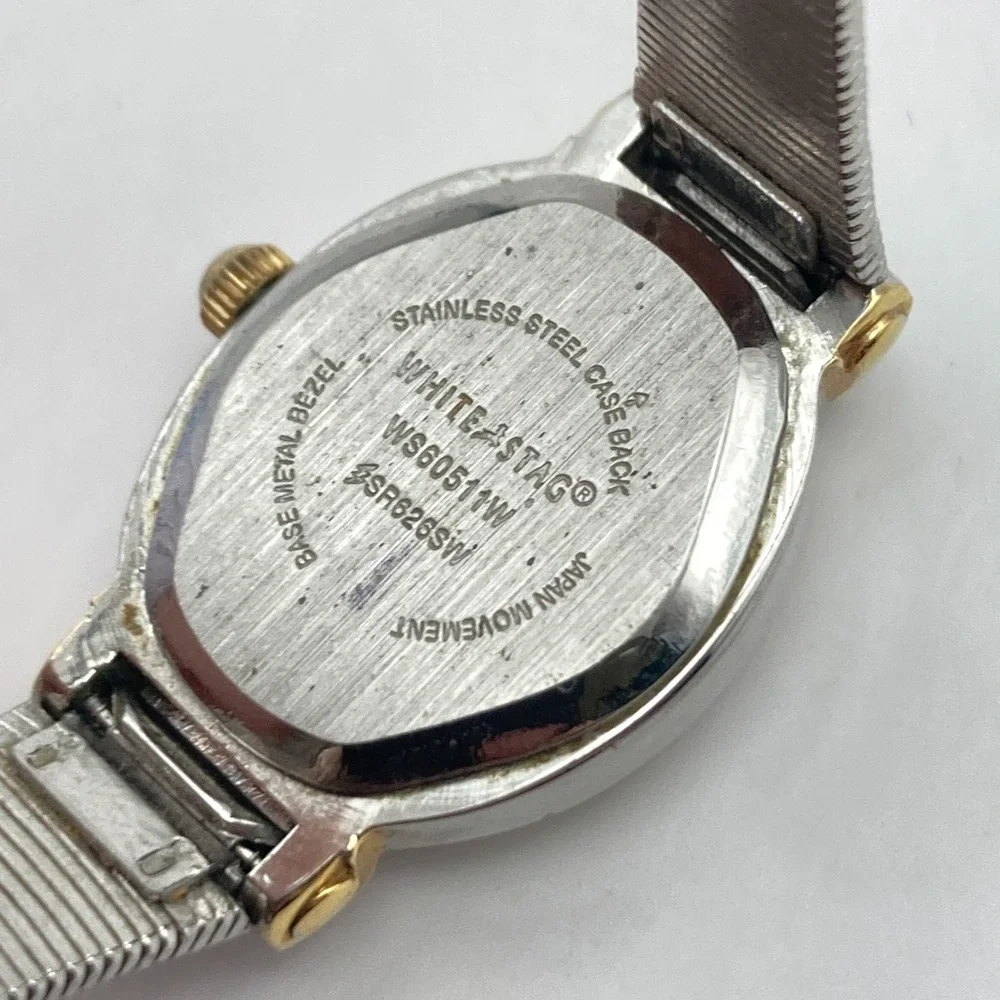 Vintage White Stag Womens Watch Silver Gold Tone Hearts Stretch Band New Battery